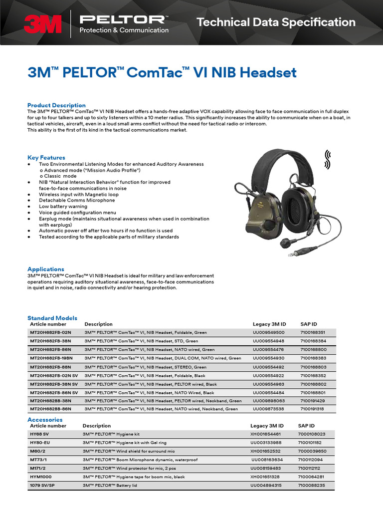 ComTac VI Headset Specifications | PDF | Headphones | Microphone
