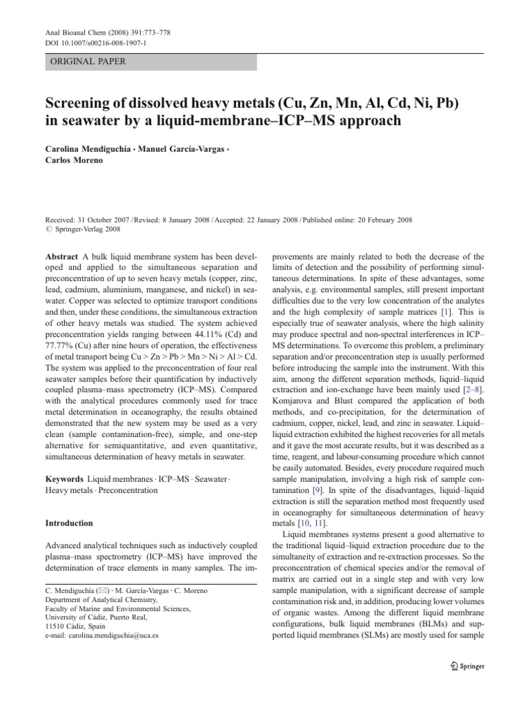 Heavy Metal Screening in Seawater | PDF | Mass Spectrometry | Manganese