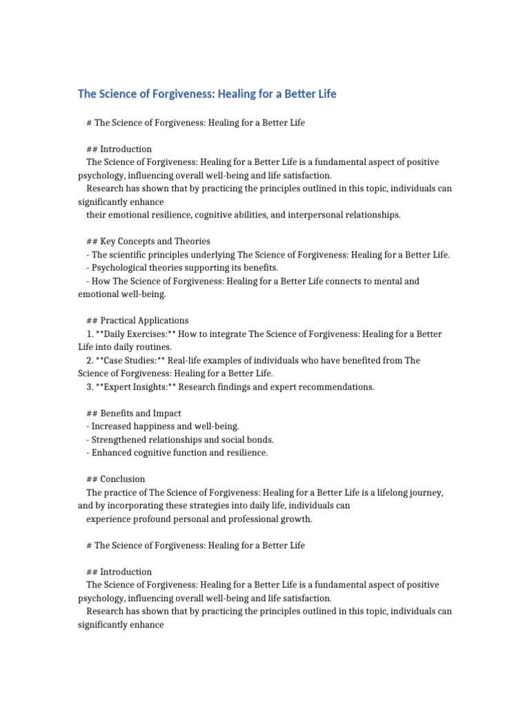 The Science of Forgiveness Healing For A Better Life | PDF | Well Being ...