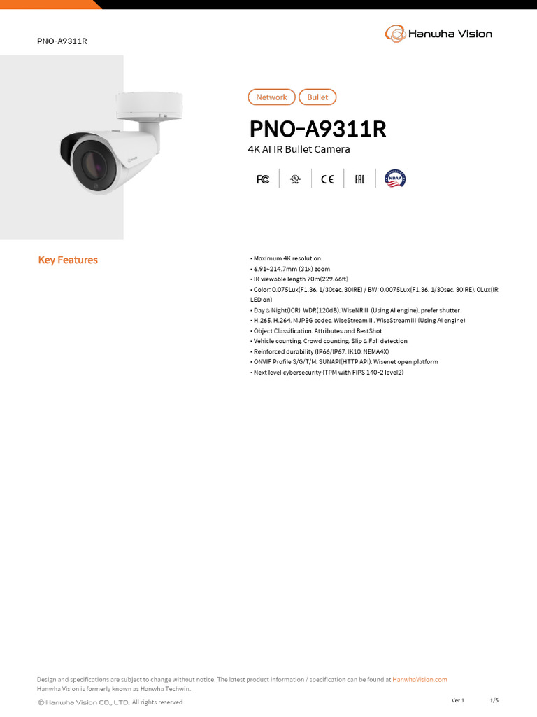 DataSheet PNO-A9311R 240213 EN | PDF | Camera Lens | Networking Standards