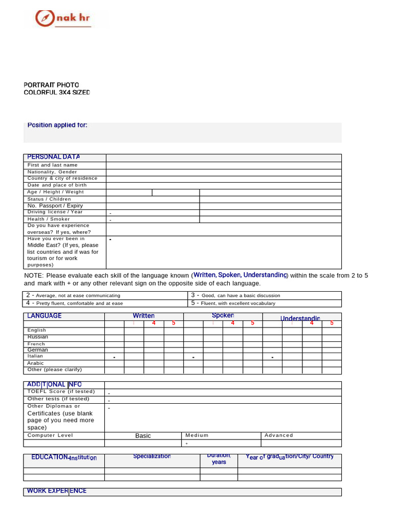 Nak HR Candidate Information Form | PDF