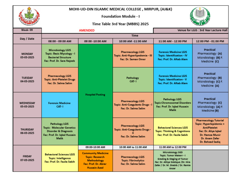 3rd Year MBBS Timetable - March 2025 | PDF | Health Care | Medicine