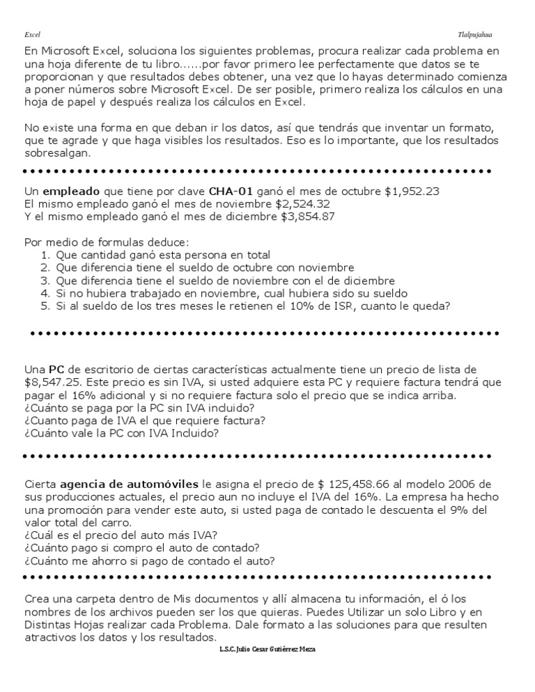 Ejercicio 4. Excel | PDF
