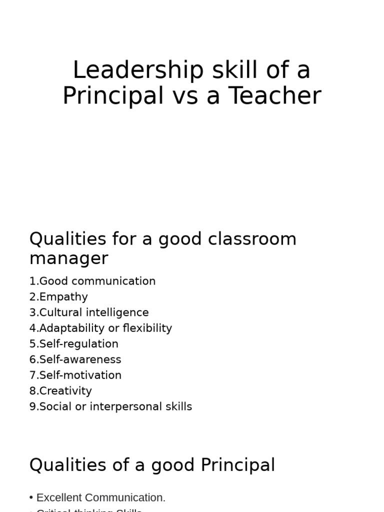Principal vs Teacher Leadership Skills | PDF
