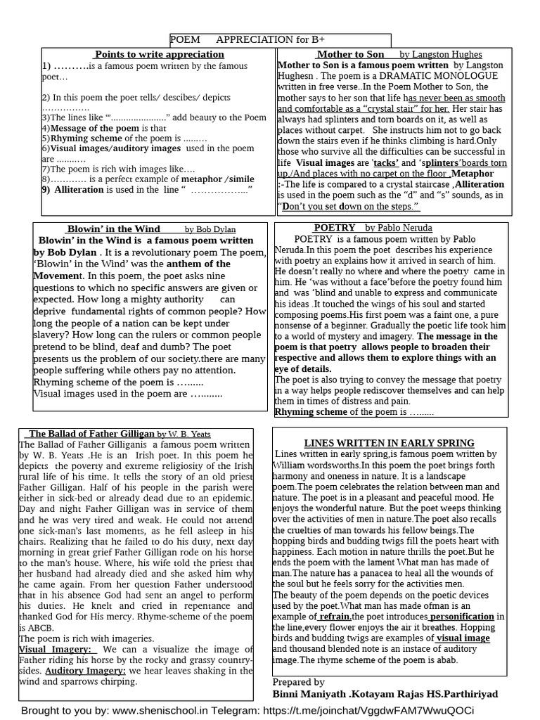Poem Appreciation Guide for Students | PDF | Poetry