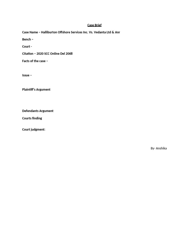 Halliburton vs. Vedanta Case Brief | PDF