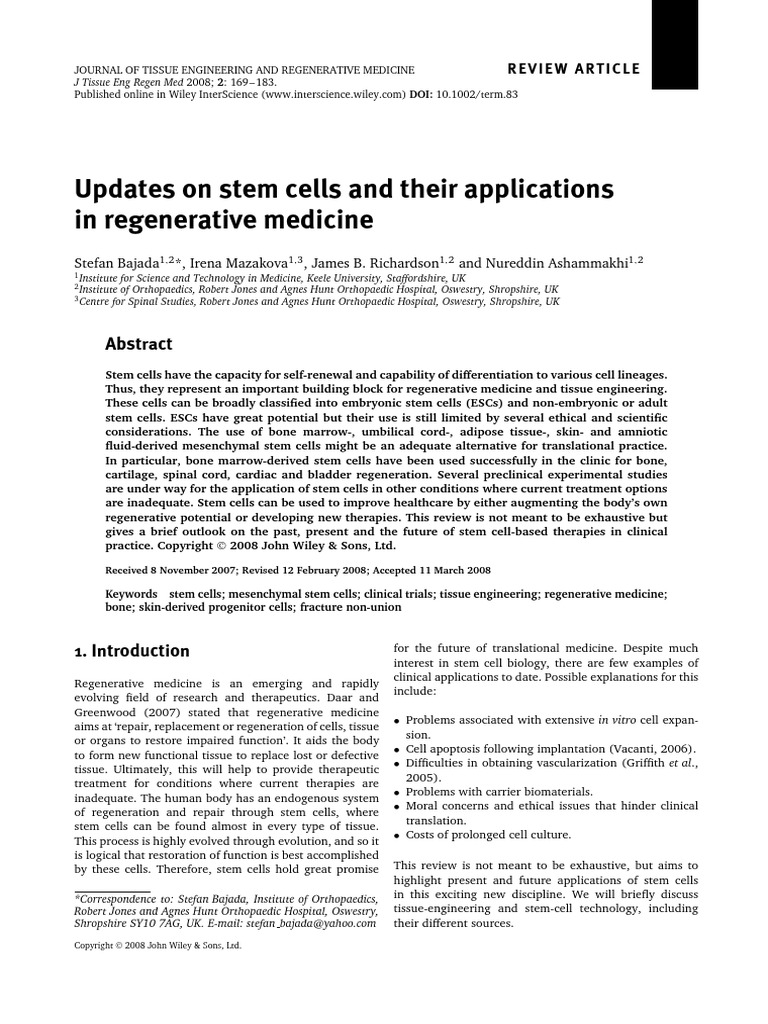 2008 Updates On Stem Cells and Their Applicat | PDF | Embryonic Stem ...