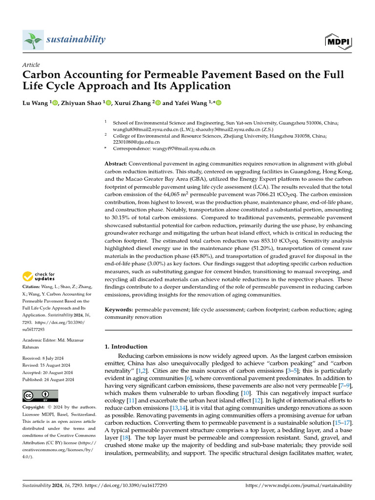 Carbon Accounting For Permeable Pavement Based On | PDF | Life Cycle ...