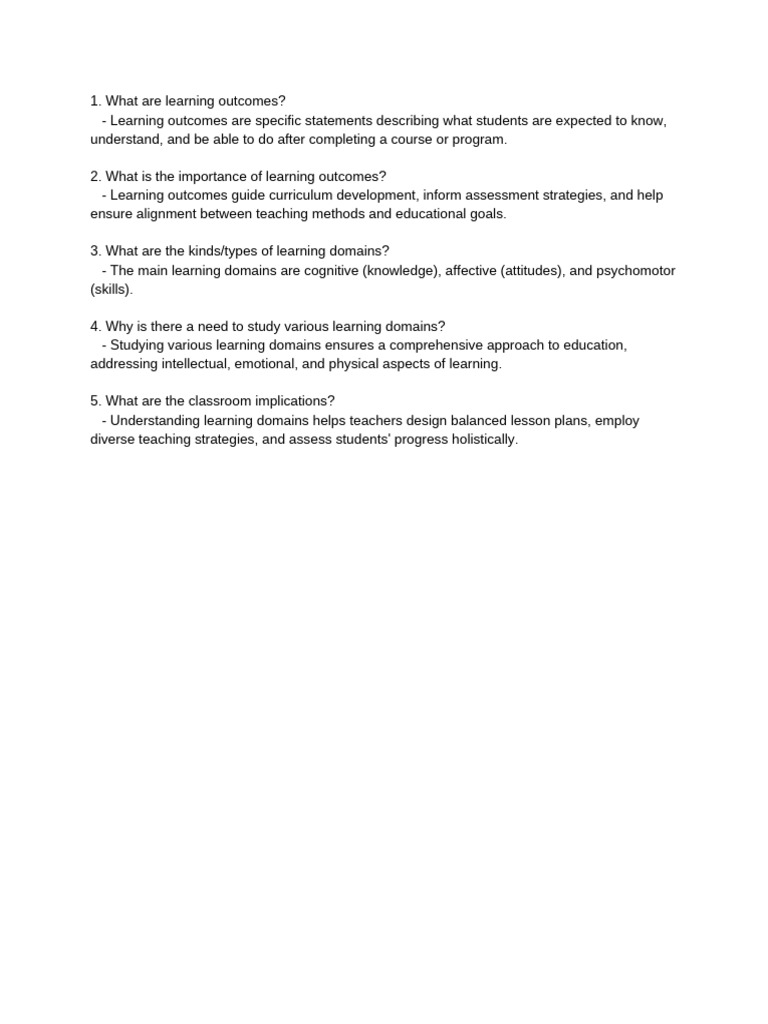 Understanding Learning Outcomes and Domains | PDF