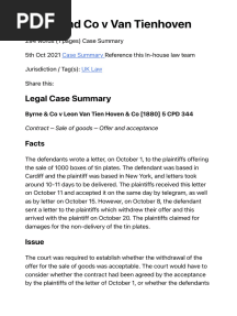 Byrne and Co v Van Tienhoven