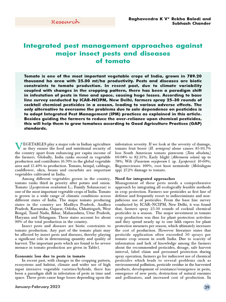 Integrated Pest Management for Tomatoes | PDF | Pest (Organism) | Pesticide