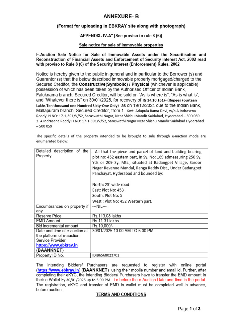 Indrasena Reddy Uploading | PDF | Banks | Auction