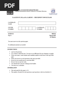 Science Paper 1 Year 9 Term 2 2025 Mock exam