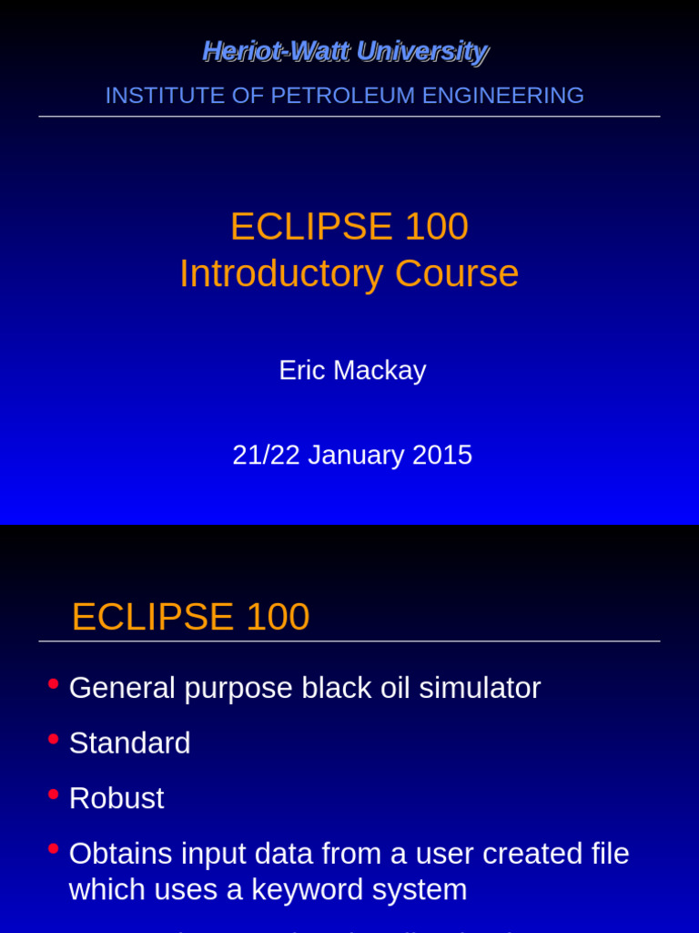 ECLIPSE 100 Course Overview and Guide | PDF | Pressure | Petroleum ...