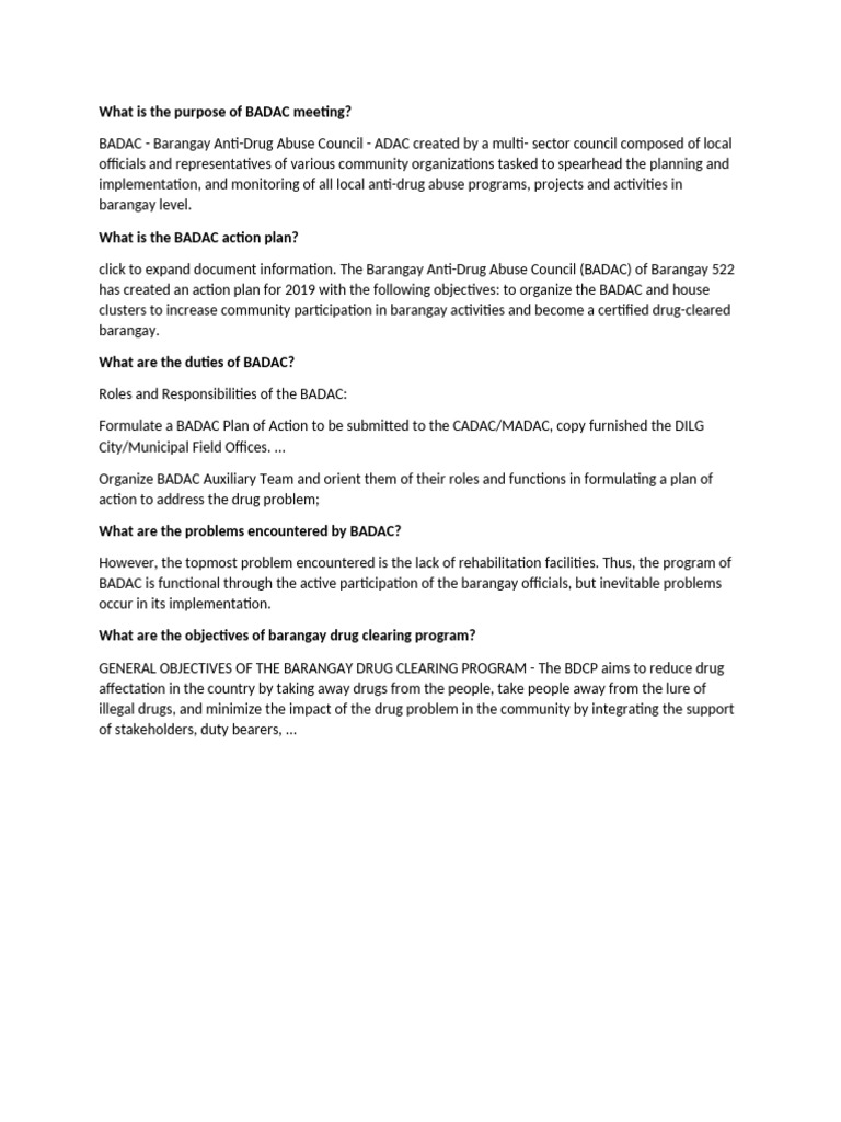 BADAC Meeting Purpose and Action Plan | PDF