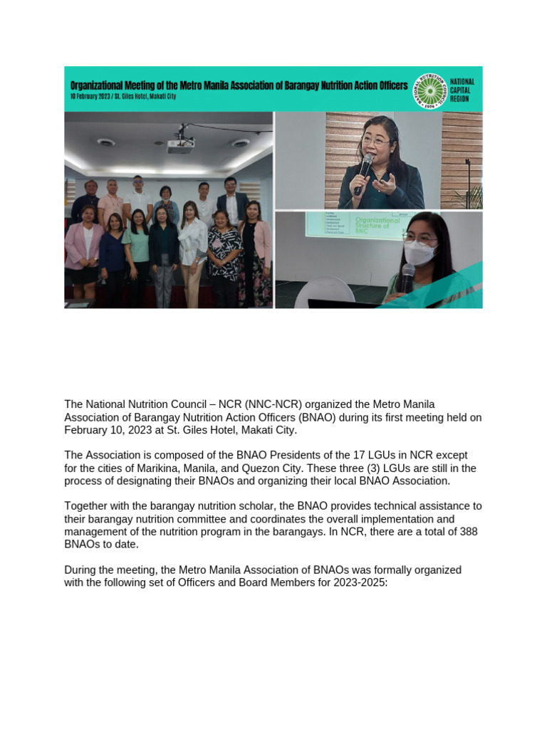 Metro Manila BNAO Association Formed | PDF
