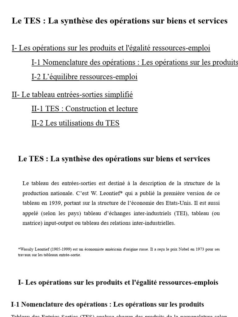 Équilibre ressources-emplois dans le TES | PDF | Comptabilité nationale ...