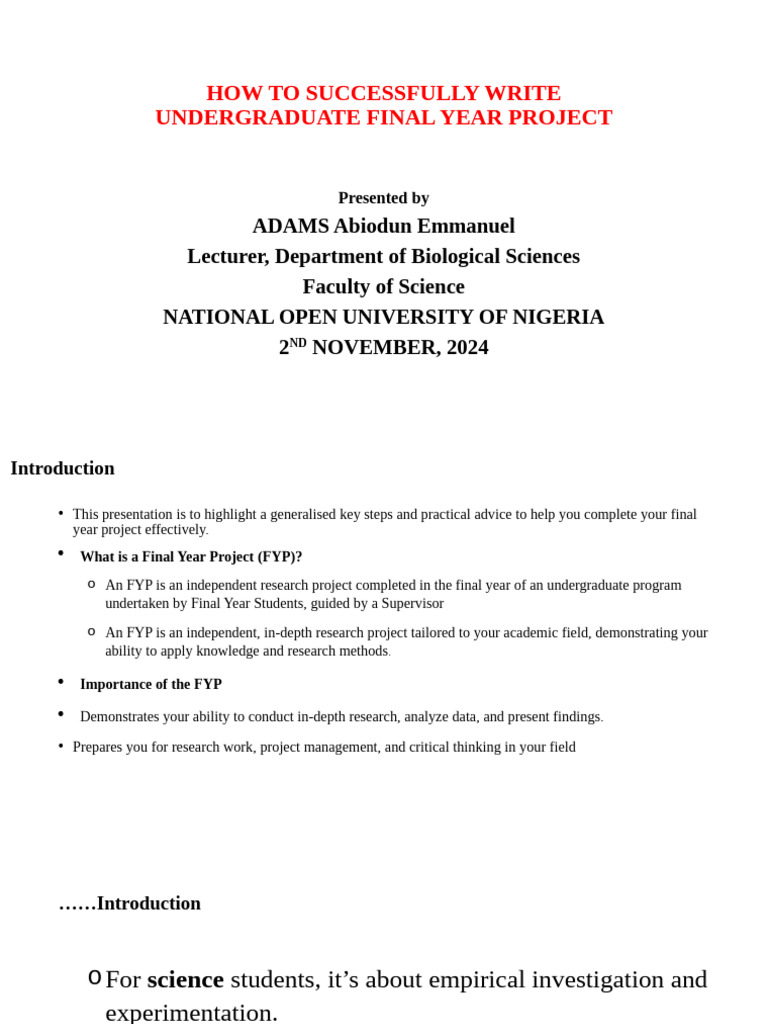 Guide to Writing Your Final Year Project | PDF | Methodology ...