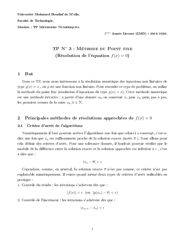 Méthode du Point Fixe en Matlab | PDF | Analyse numérique ...