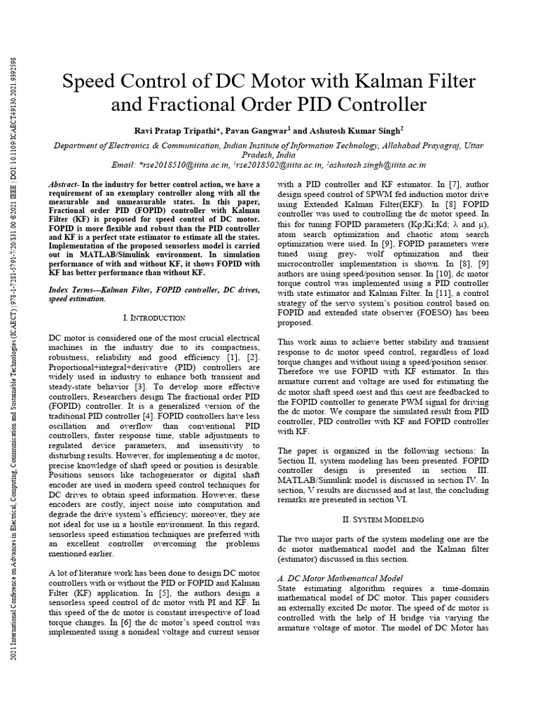 DC Motor Speed Control with FOPID & KF | PDF | Kalman Filter | Control ...