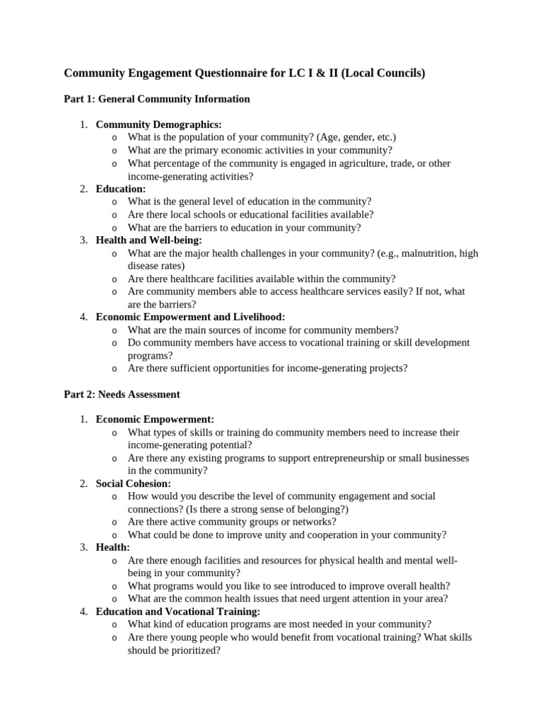 Community Engagement Questionnaire LC I & II | PDF | Social Psychology