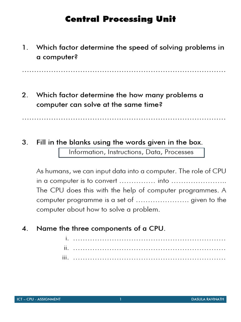 Unit 1 - Central Processing Unit - Assignment 1 | PDF