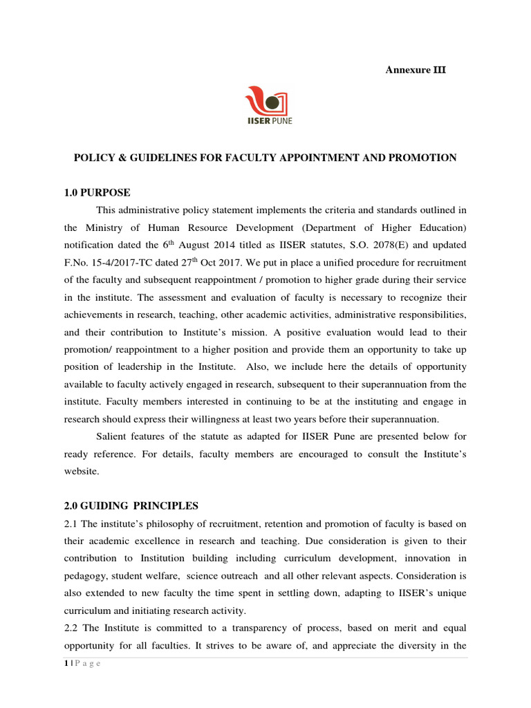 Faculty Appointment and Promotion Policy | PDF | Professors In The ...
