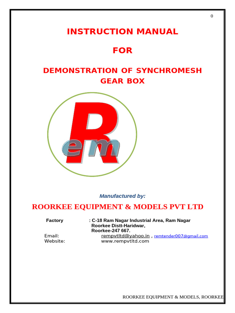 Synchromesh Gearbox Instruction Manual | PDF