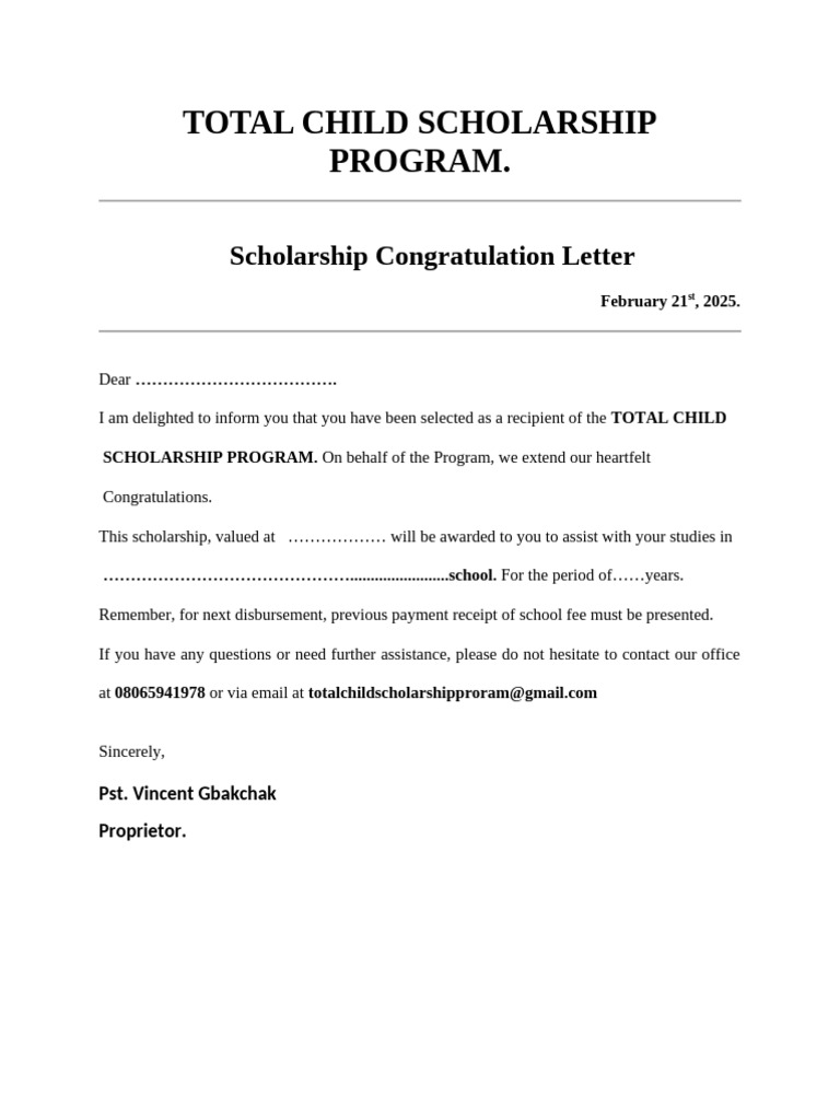 Total Child Scholarship Progra1 | PDF
