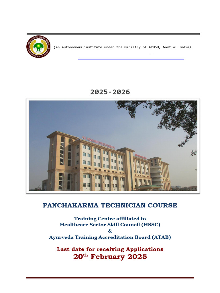 Panchakarma Technician Course PDF Ayurveda University And College