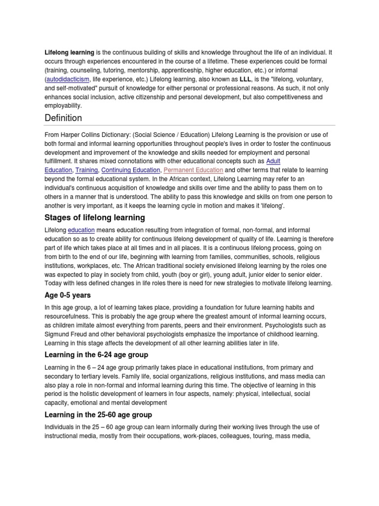 Lifelong Learning Pdf Lifelong Learning Adult Education