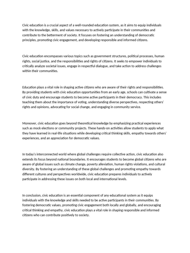 Importance of Civic Education in Schools | PDF | Civic Engagement | Civics