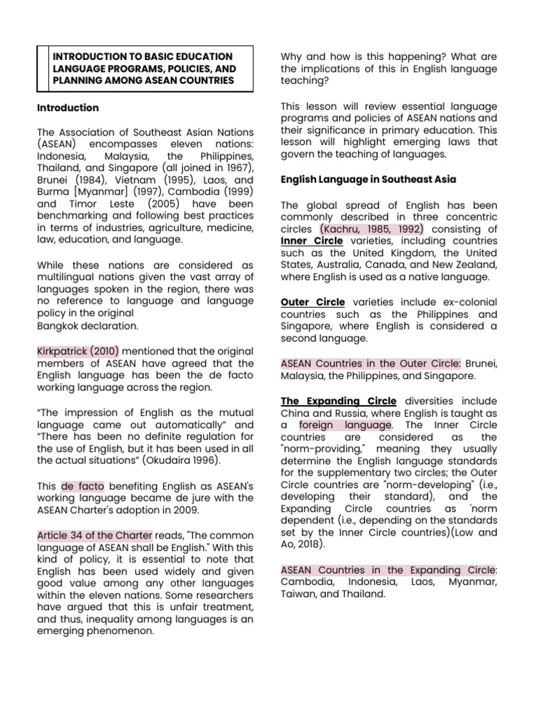 ASEAN Language Policies and Education | PDF | English Language ...