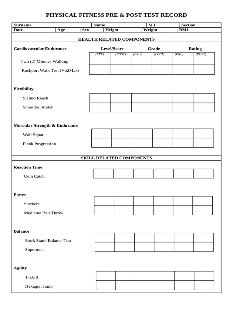 Physical Fitness Test Record Template | PDF