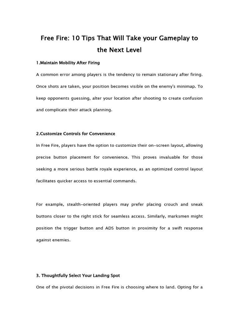 Free Fire Gameplay Tips for Success | PDF