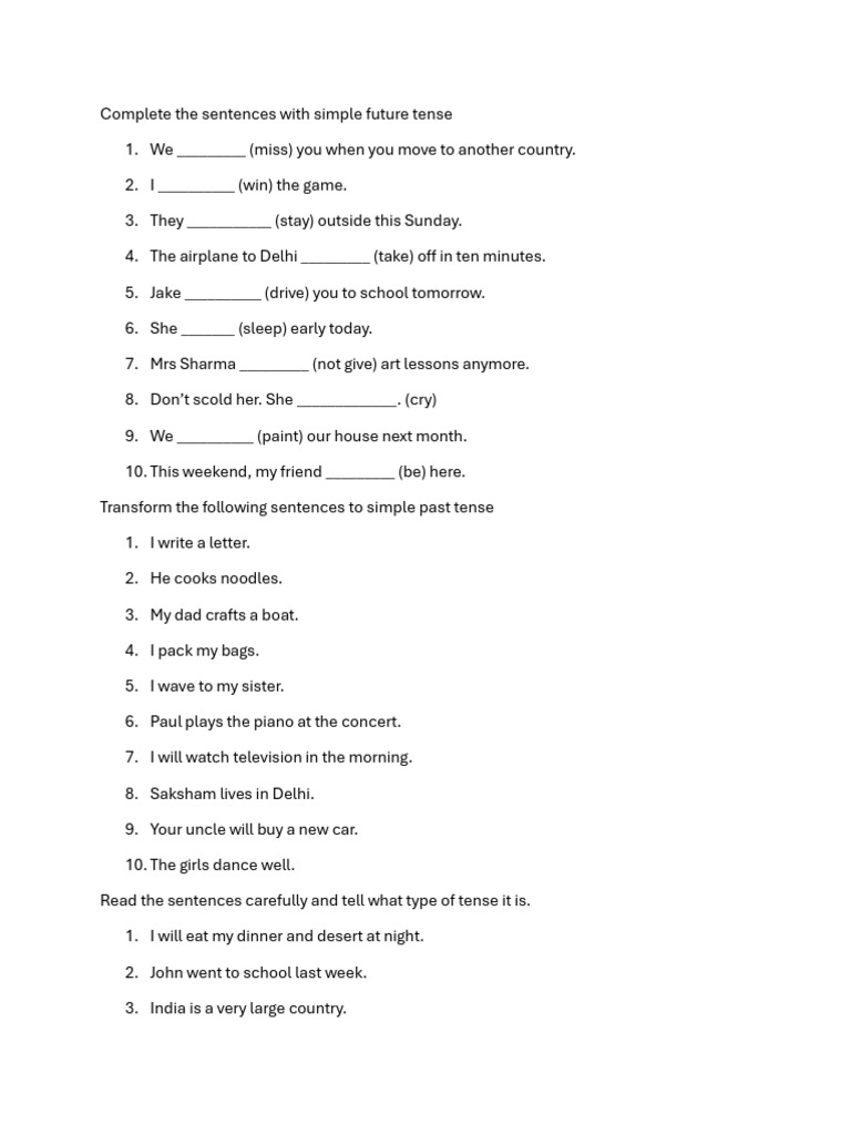 Complete The Sentences With Simple Future Tense | PDF