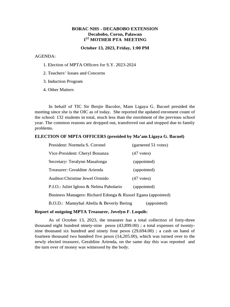 Minutes of The Meeting 2023-2024 | PDF