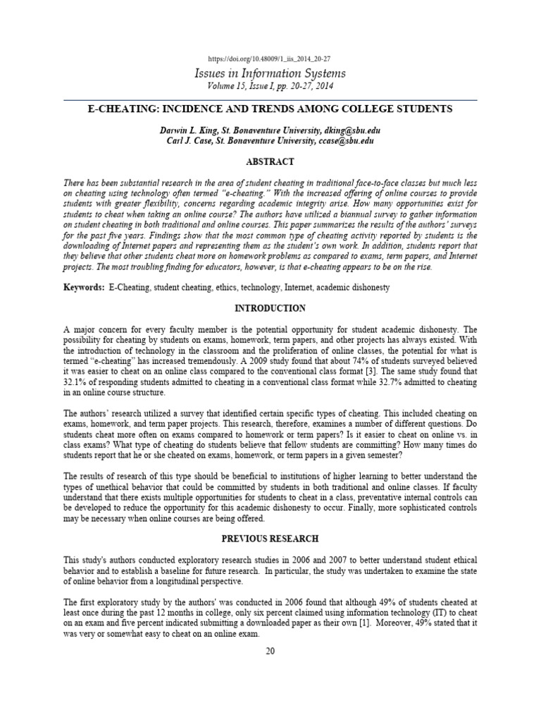 E-Cheating Trends Among College Students | PDF | Academic Dishonesty ...