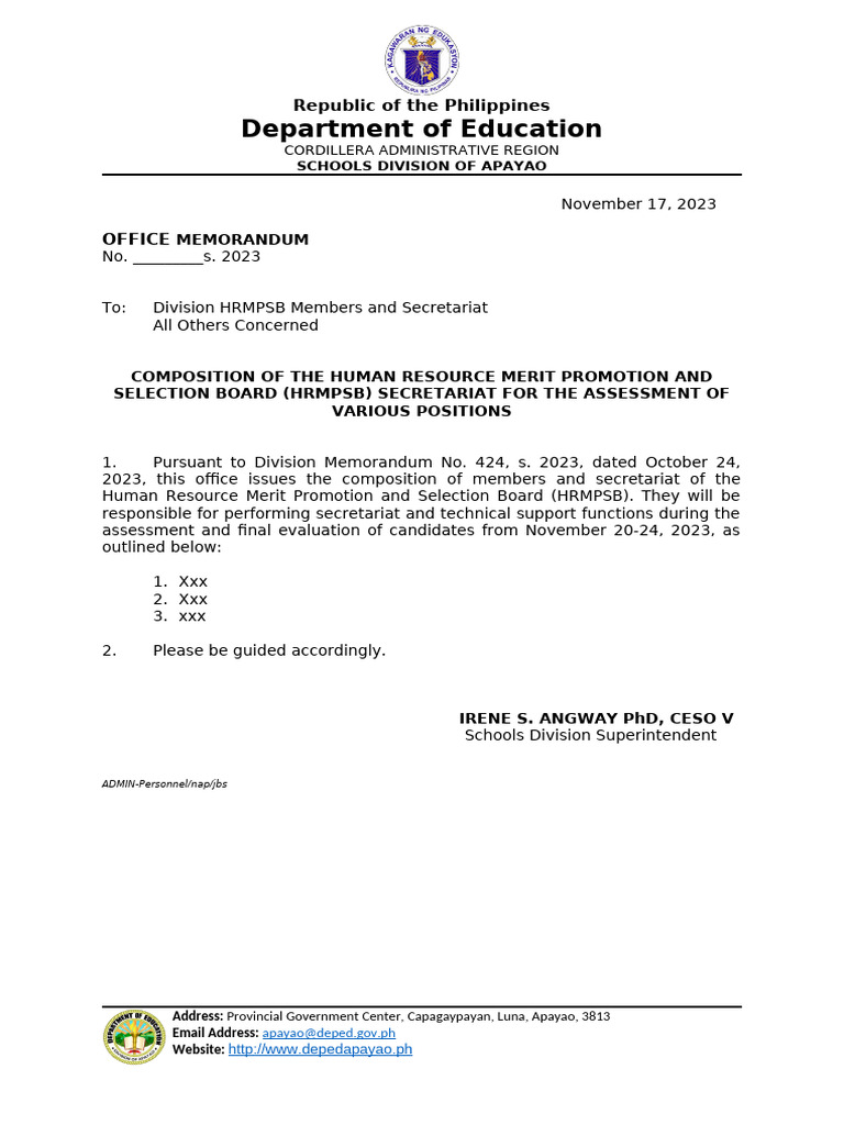 HRMPSB Composition for AO 2 and Other Various Positions | PDF