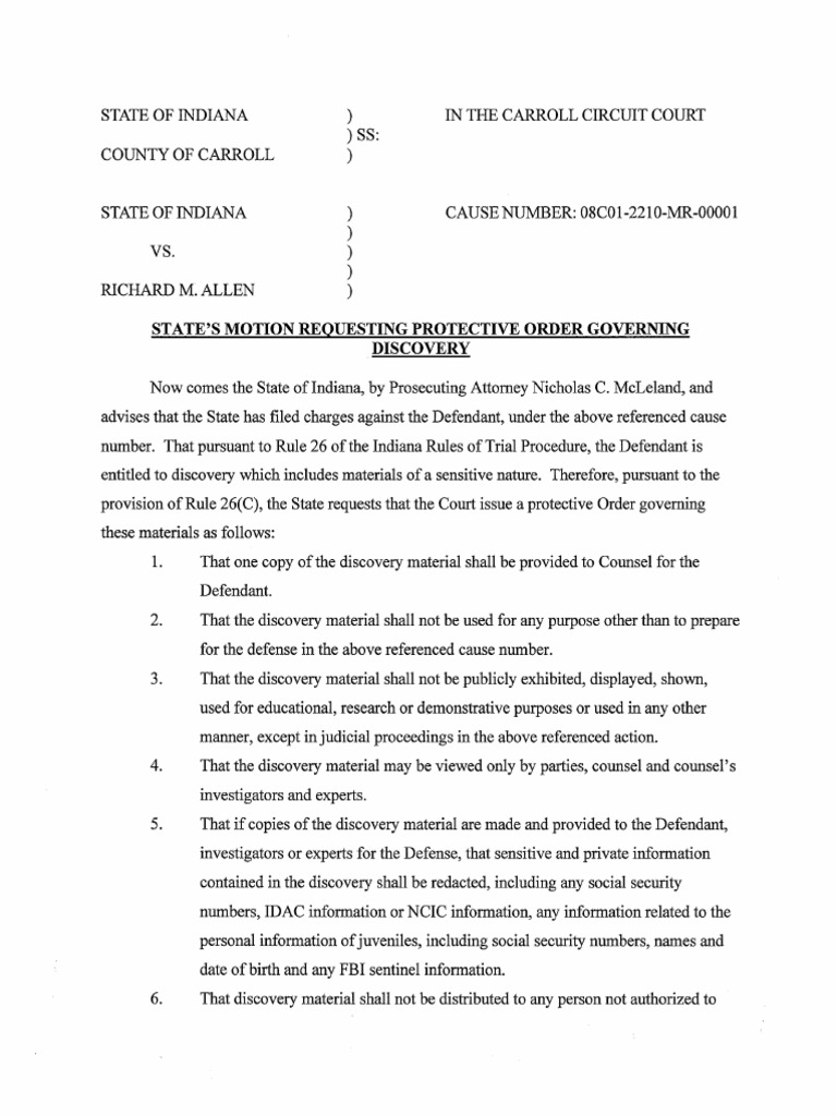 Indiana Protective Order for Discovery | PDF | Discovery (Law ...