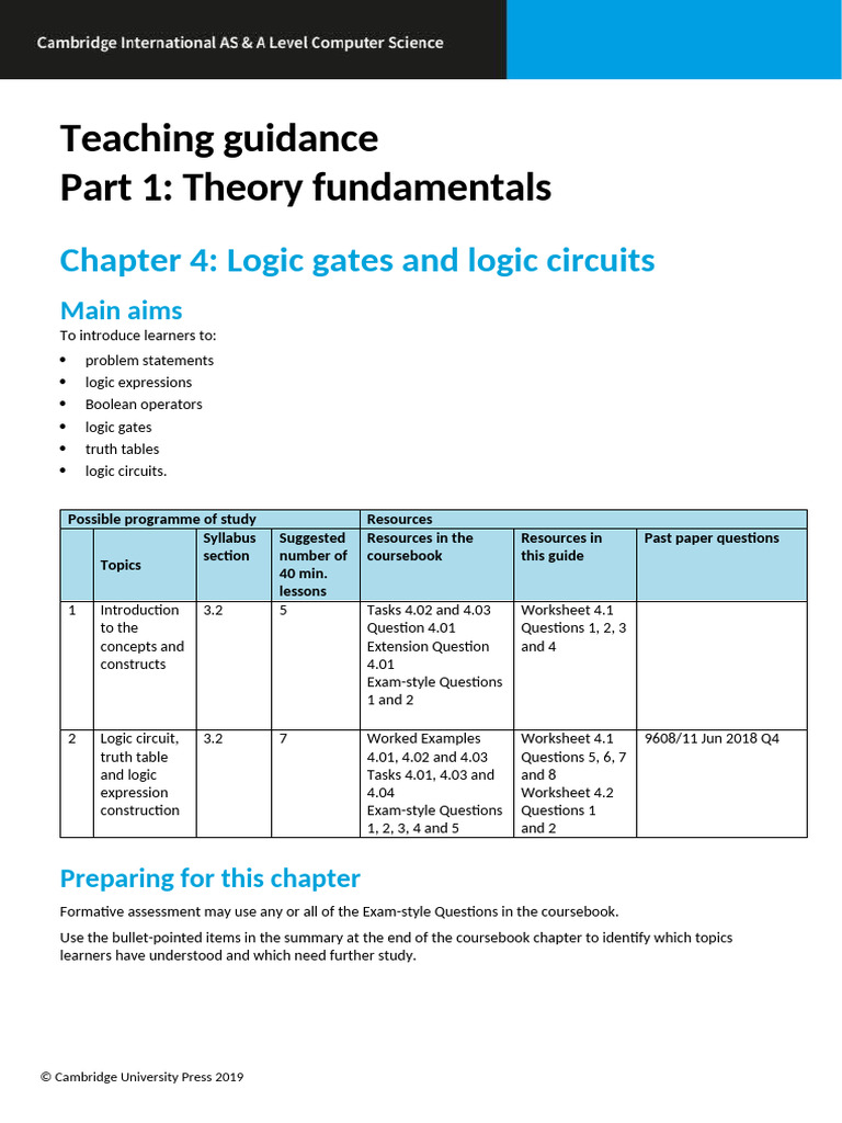 Chapter 4 Teaching Guidance | PDF | Logic | Boolean Algebra