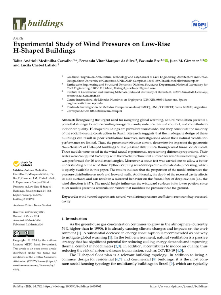 Experimental Study of Wind Pressures On Low-Rise H-Shaped Buildings ...