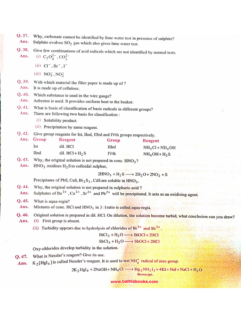 Important Viva Question of Salt Analysis | PDF