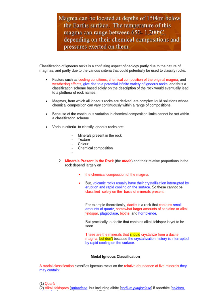 01 General Classification of Igneous Rocks | PDF | Igneous Rock | Minerals