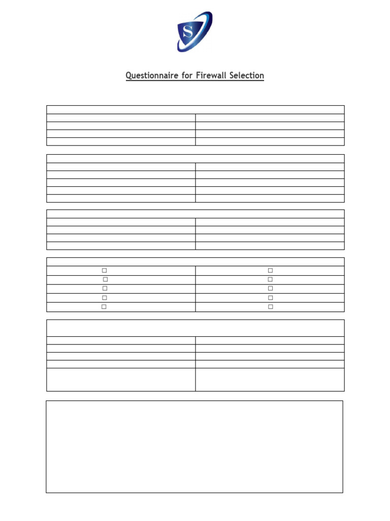 Firewall Selection Questionnaire Template | PDF
