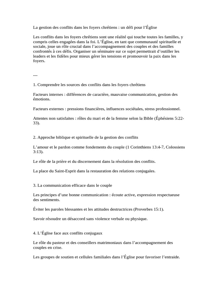 Gestion des conflits dans les foyers chrétiens | PDF | la communication ...