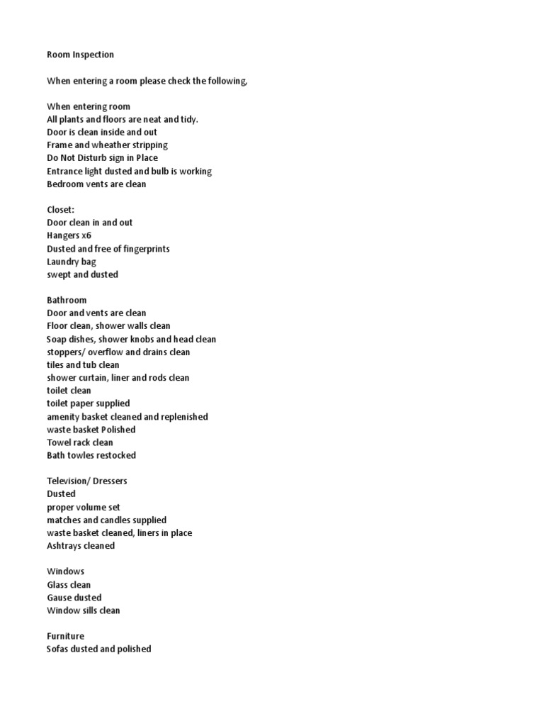 Housekeeping Supervisor Checklist PDF