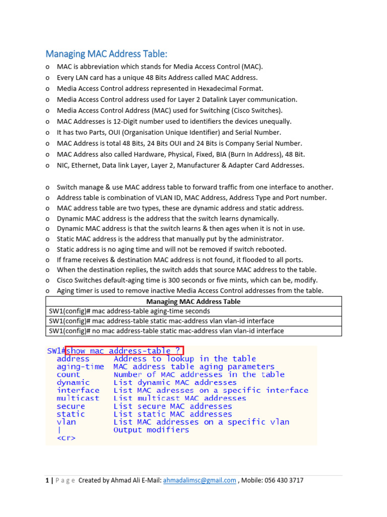 Managing MAC Address Tables Explained | PDF | Network Switch | Physical ...