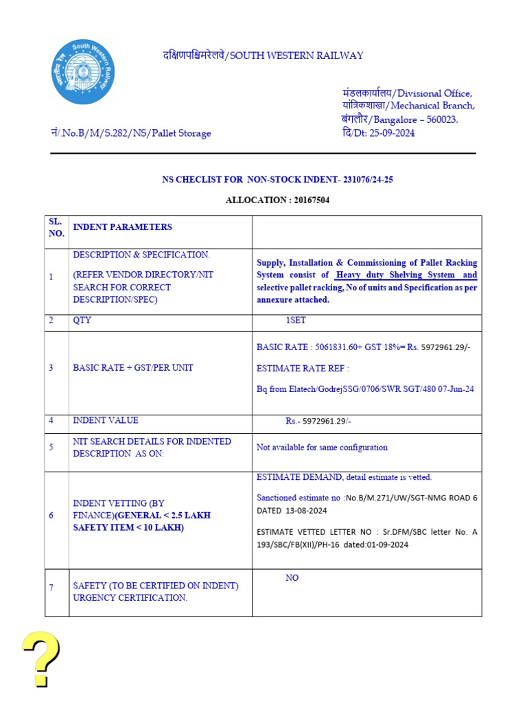 Pallet Racking System Indent Checklist | PDF