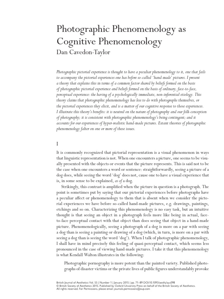 Cognitive Phenomenology of Photography | PDF | Experience | Epistemology